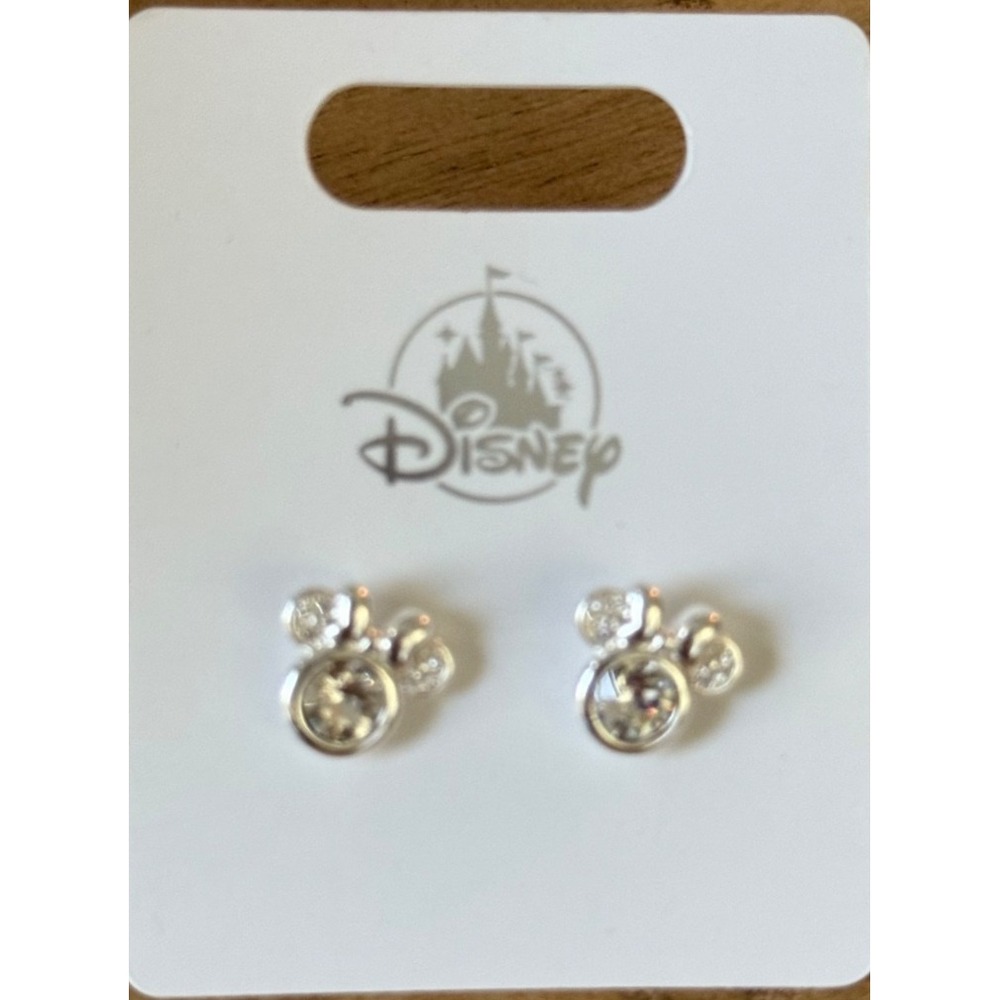2026 Disney Parks Mickey Mouse Icon Earrings Clear Crystal Jewelry